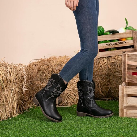 Blikcon Girls Glitter Cowgirl Boots Western Mid-Calf Riding Shoes (All Kids) - Picture 6 of 7